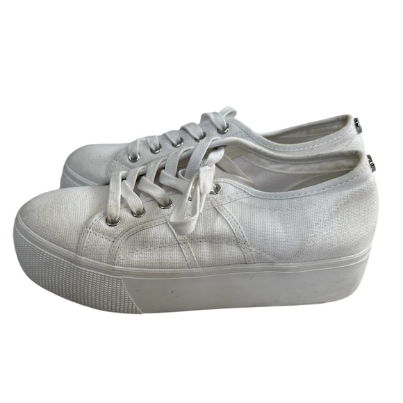 Steve Madden Emmi Canvas Stacked Platform White Sneakers - Picture 1 of 8